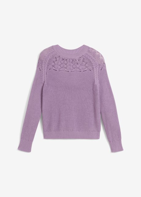 Baumwoll-Pullover mit Ajourmuster in lila von vorne - bpc selection