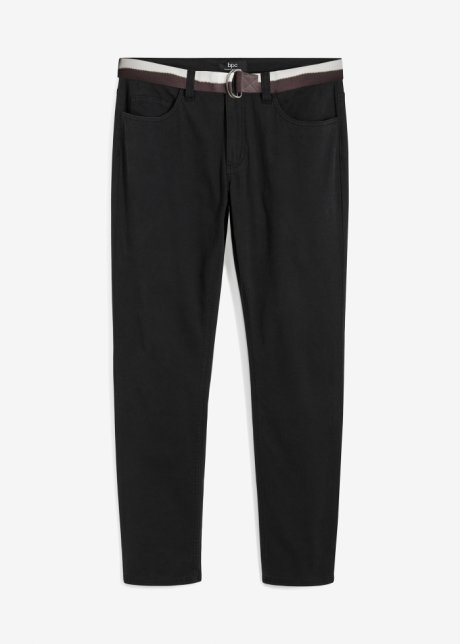 Regular Fit Stretch-Hose mit Gürtel, Straight in schwarz von vorne - bpc bonprix collection