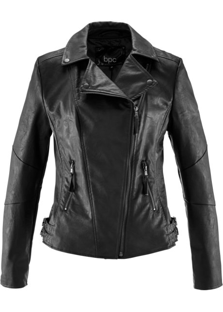 Lederimitat-Jacke in schwarz von vorne - bpc bonprix collection