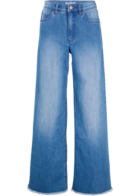 Wide Leg Jeans High Waist, Stretch  in blau von vorne - John Baner JEANSWEAR