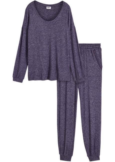 Pyjama in weicher Viskose Qualität in lila von vorne - bpc bonprix collection