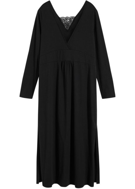 Nachtkleid mit Spitzenausschnitt in schwarz von vorne - bpc bonprix collection