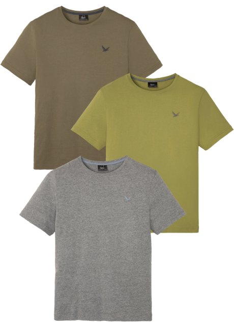 T-Shirt (3er Pack) in grün von vorne - bpc bonprix collection