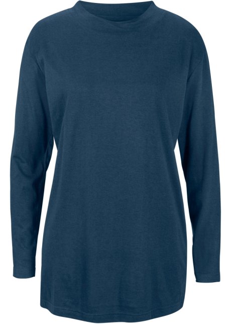 Langarm-Shirt mit Stehkragen in blau von vorne - bpc bonprix collection