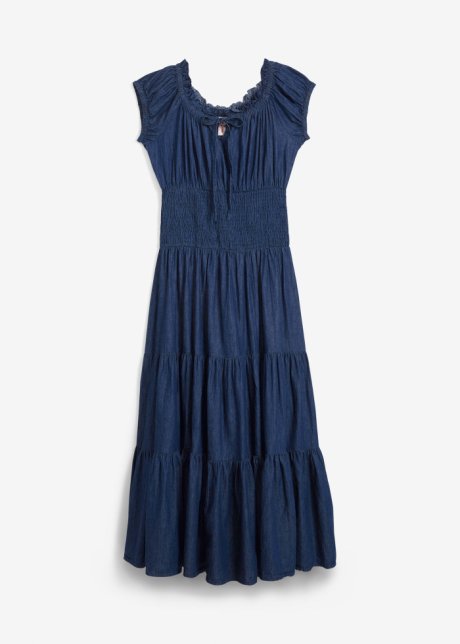 Sommer-Carmen-Kleid in blau von vorne - John Baner JEANSWEAR