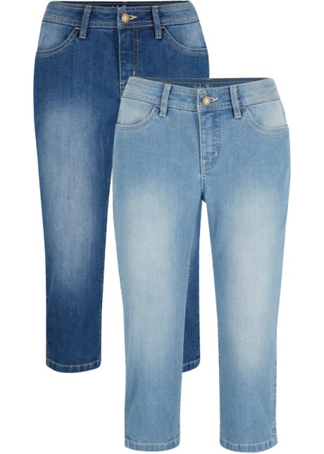 Capri-Komfort-Stretch-Jeans, 2-er Pack in blau von vorne - John Baner JEANSWEAR