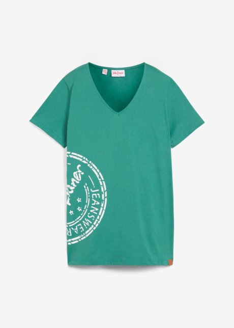 T-Shirt mit V-Kragen, bedruckt in grün von vorne - John Baner JEANSWEAR