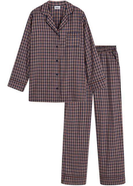 Gewebter oversized Pyjama mit Knopfleiste in blau von vorne - bpc bonprix collection