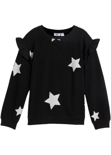 Mädchen Sweatshirt mit Volants in schwarz von vorne - bpc bonprix collection