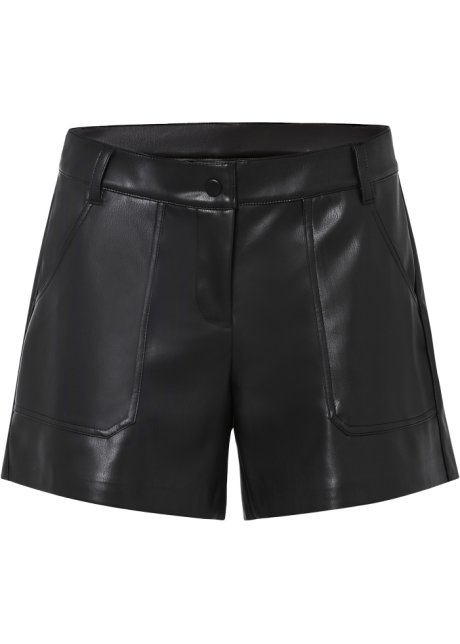 Lederimitat-Shorts in schwarz von vorne - BODYFLIRT