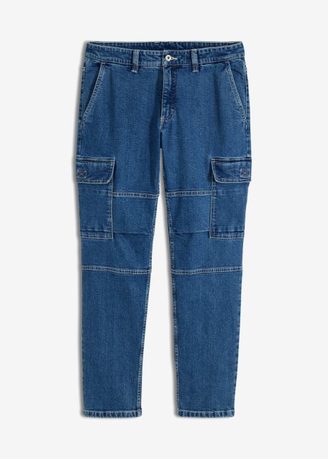 Loose Fit Cargo-Stretch-Jeans mit recycelter Baumwolle, Straight  in blau von vorne - RAINBOW