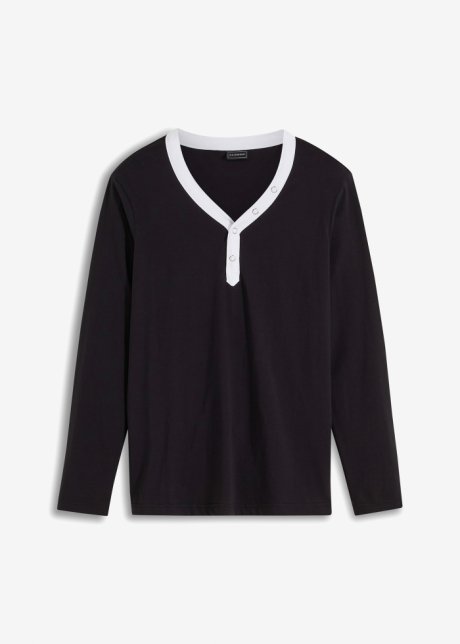 Langarmshirt aus Bio Baumwolle, Slim Fit in schwarz von vorne - RAINBOW