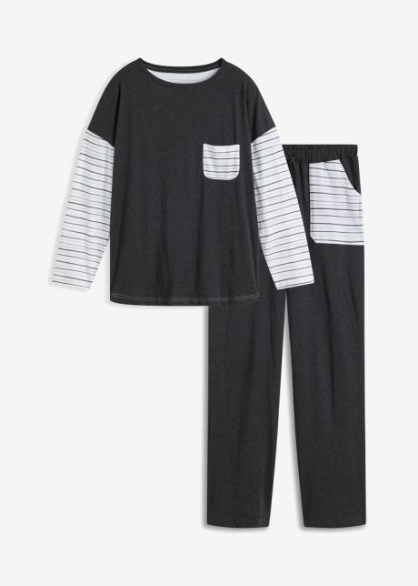 Pyjama mit oversized Shirt in grau von vorne - bpc bonprix collection