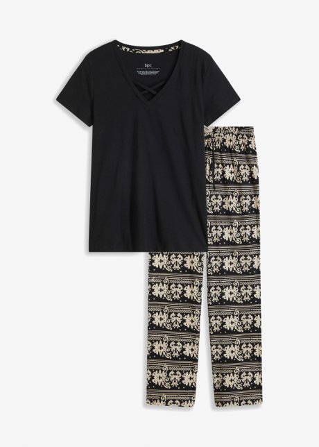 Pyjama mit Zierbändern in schwarz von vorne - bpc bonprix collection