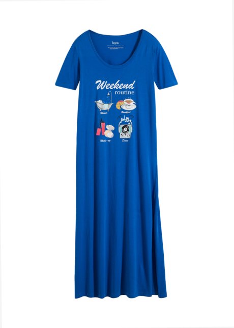 Nachtkleid mit Schlitzen in blau von vorne - bpc bonprix collection