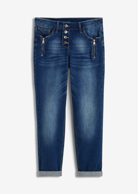 Boyfriend-Jeans mit Reißverschluss-Details in blau von vorne - RAINBOW