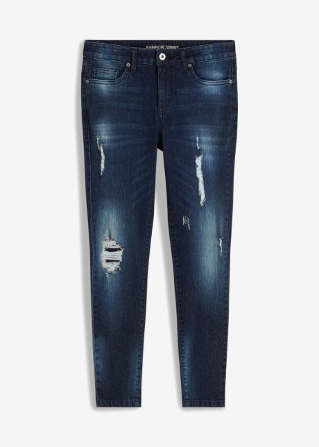Skinny-Jeans verkürzt mit Destroy-Details in blau von vorne - RAINBOW