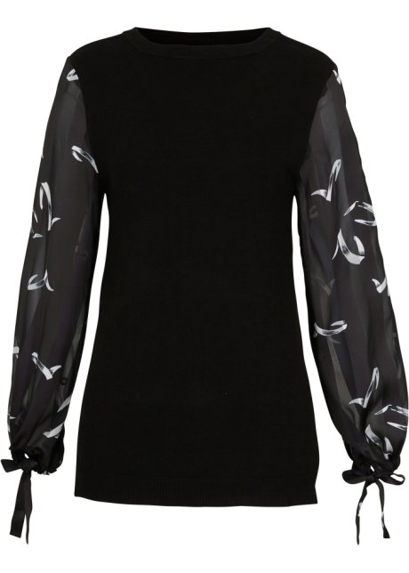 Pullover mit Webärmeln in schwarz von vorne - bpc selection
