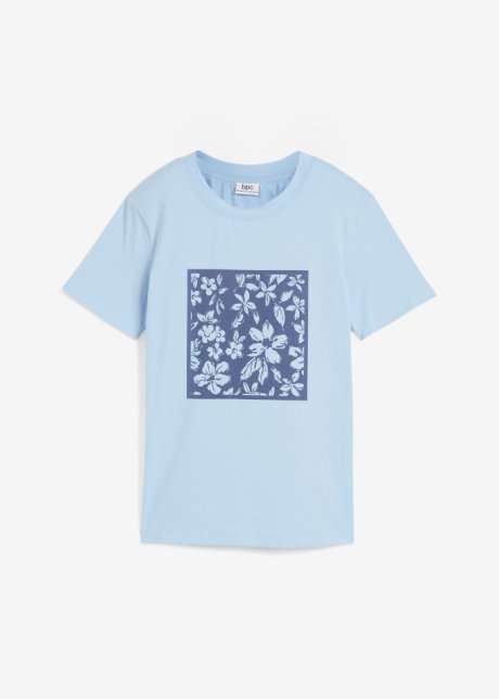 T-Shirt mit Blumendruck in blau von vorne - bpc bonprix collection