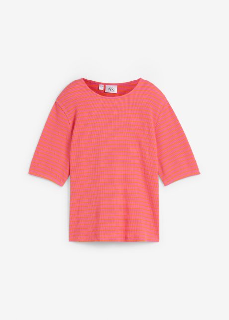Gestreiftes Halbarmshirt aus strukturiertem Jersey in pink von vorne - bpc bonprix collection