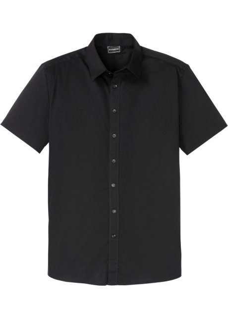 Stretch-Kurzarmhemd, Slim Fit in schwarz von vorne - RAINBOW