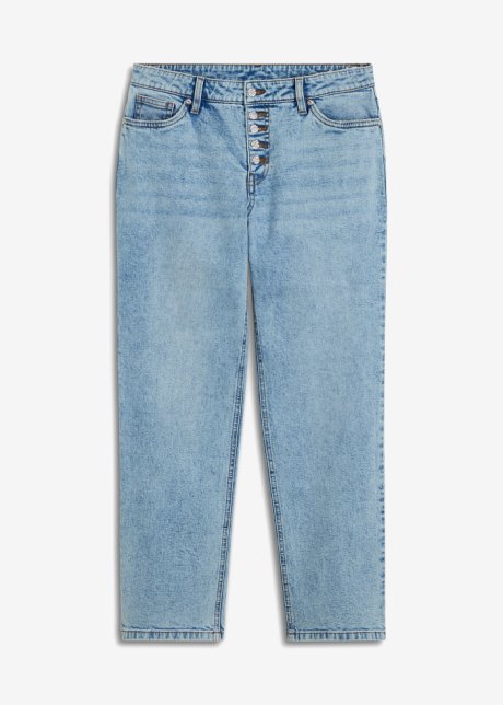 Mom-Jeans mit Strass-Knöpfen in blau von vorne - BODYFLIRT