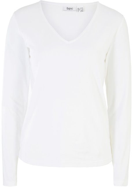 Langarmshirt mit V-Ausschnitt in weiß von vorne - bpc bonprix collection