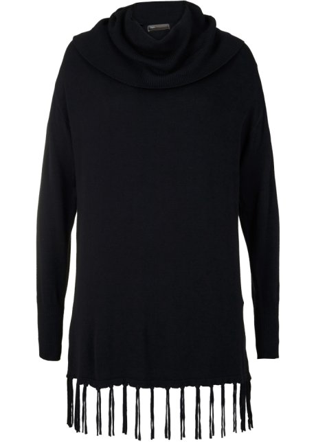 Long-Pullover mit Fransen in schwarz von vorne - bpc selection
