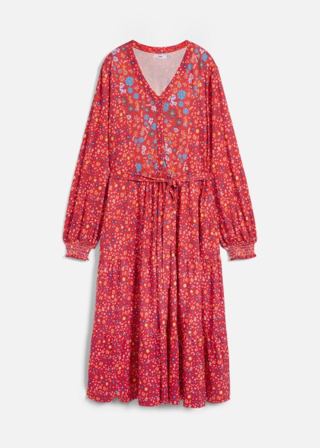 Jerseykleid aus Viskose mit Bindeband, mittellang in rot von vorne - bpc bonprix collection
