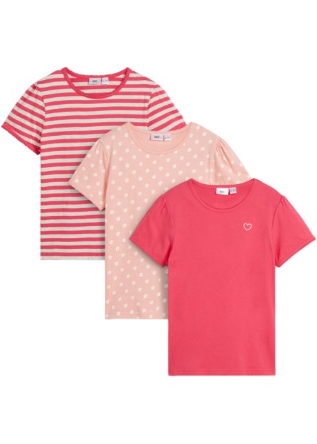 Mädchen T-Shirt mit Bio Baumwolle (3er Pack) in pink von vorne - bpc bonprix collection