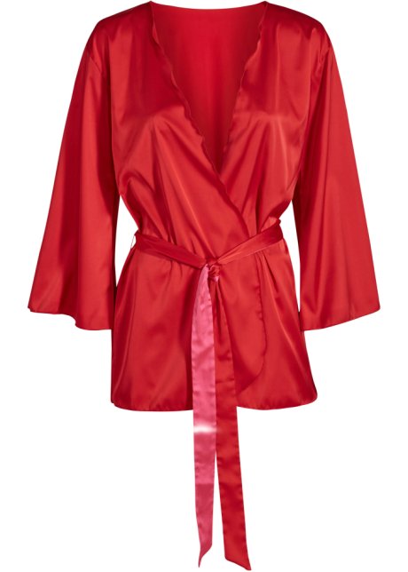 Kurzer Satin Kimono in rot von vorne - BODYFLIRT