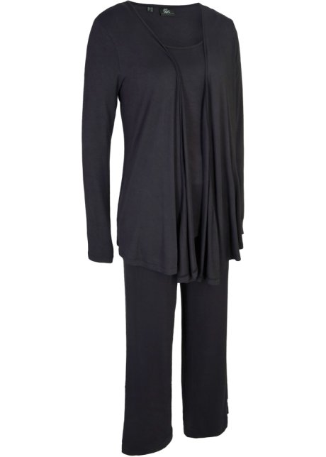 Shirt, Jacke, Hose (3-tlg.Set) mit Viskose in schwarz von vorne - bpc bonprix collection