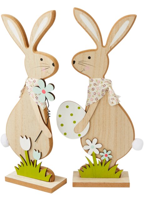 Deko-Figur Hasen mit Blume und Ei (2er Pack) in beige - bpc living bonprix collection
