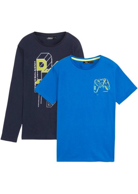 Jungen T-Shirt aus Bio-Baumwolle (2er Pack) in blau von vorne - bpc bonprix collection