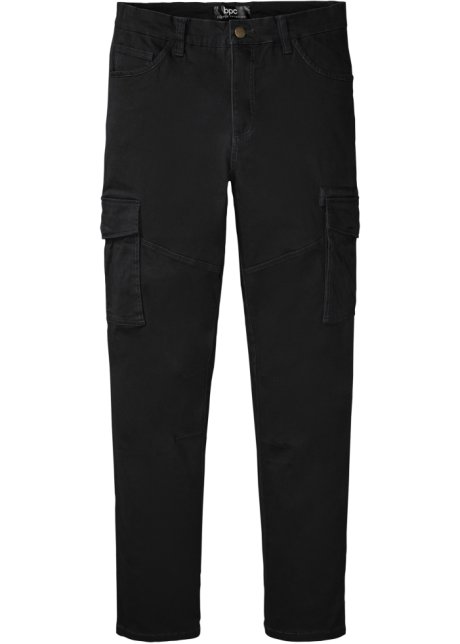 Slim Fit Stretch-Cargohose, Straight in schwarz von vorne - bpc bonprix collection