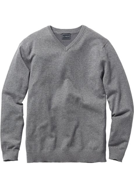 Pullover mit V-Ausschnitt in grau von vorne - bpc bonprix collection
