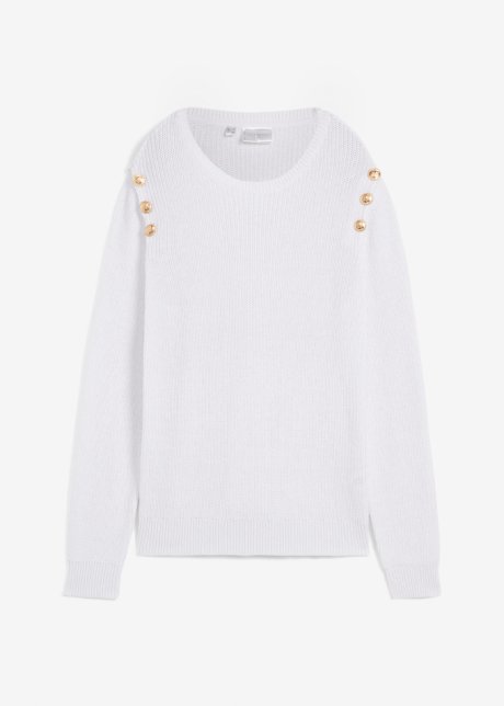 Pullover mit Knöpfen in weiß von vorne - bpc selection