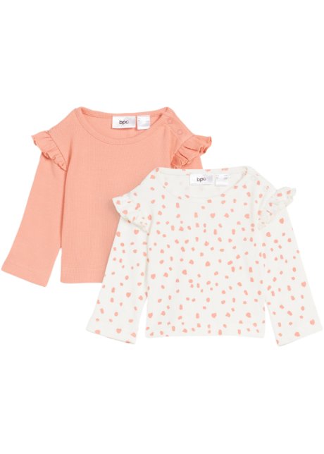 Baby Langarmshirt mit Rüschen (2er Pack) in rosa von vorne - bpc bonprix collection