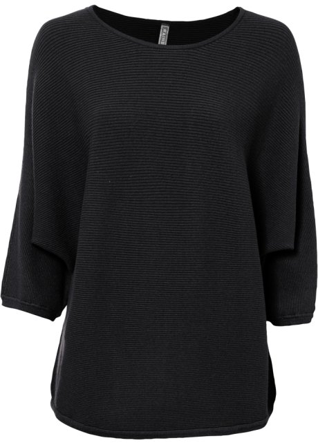 Oversize Ripp-Pullover in schwarz von vorne - RAINBOW