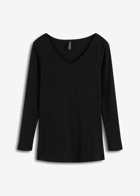 Longshirt mit Schlitz aus Biobaumwolle in schwarz von vorne - RAINBOW