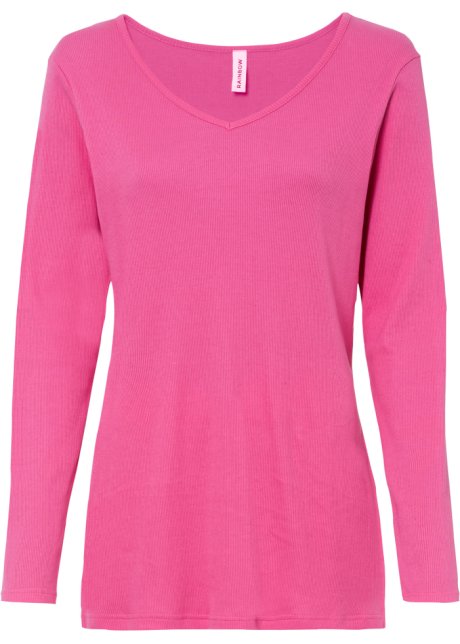Longshirt mit Schlitz aus Biobaumwolle in pink von vorne - RAINBOW
