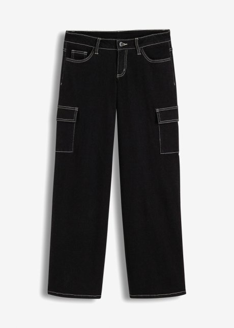Cargo-Jeans mit Kontrastnähten in schwarz von vorne - RAINBOW