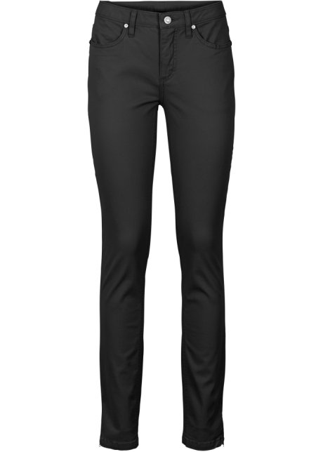 Skinny Jeans Mid Waist, cropped in schwarz von vorne - BODYFLIRT