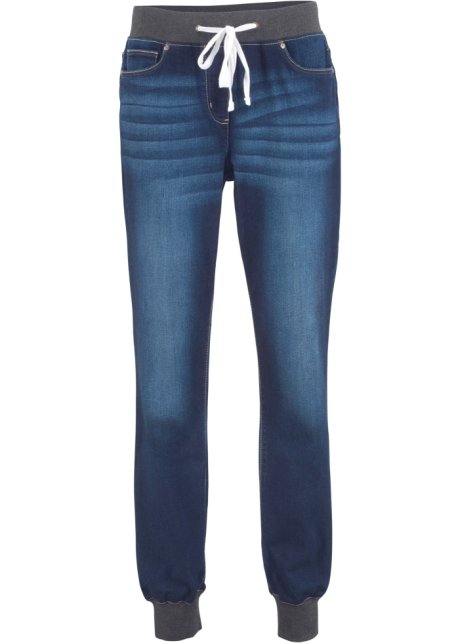 Boyfriend-Stretch-Jeans mit Bequembund in blau von vorne - bpc bonprix collection