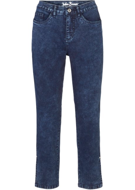 Straight Jeans Mid Waist, cropped Stretch  in blau von vorne - John Baner JEANSWEAR