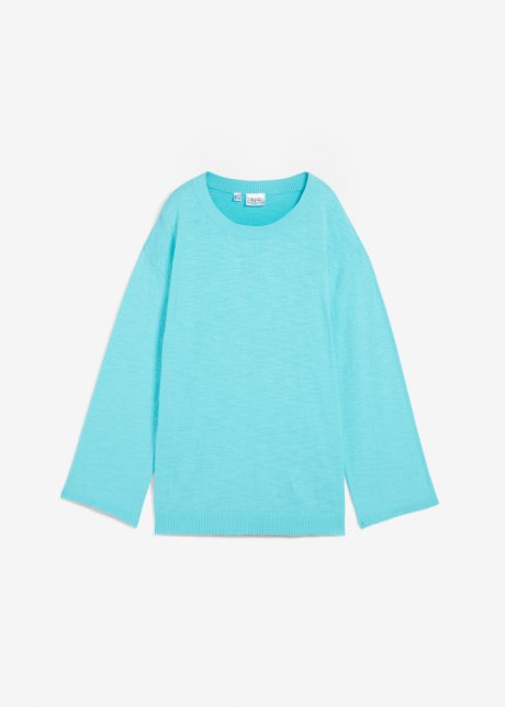 Leichter Feinstrick-Pullover mit weiten Ärmeln und Seitenschlitzen aus Baumwolle in blau von vorne - bpc bonprix collection