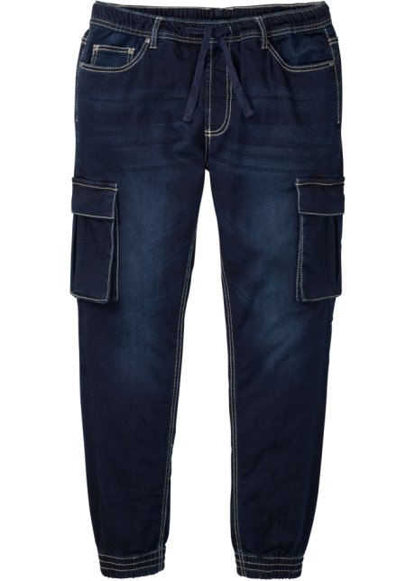 Slim Fit Schlupf-Cargo-Jeans, Straight in blau von vorne - RAINBOW
