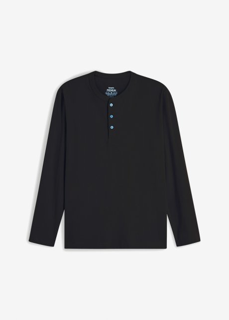 Essential Seamless Henleyshirt, Langarm aus Bio Baumwolle in schwarz von vorne - bpc bonprix collection