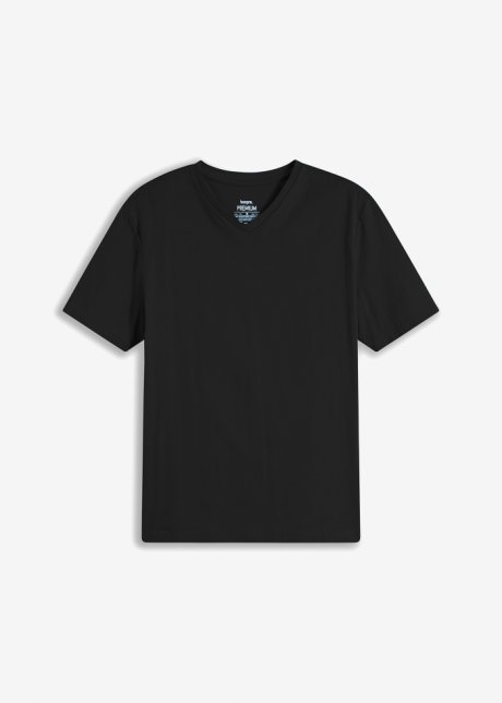 Essential Seamless T-Shirt mit V-Ausschnitt aus Bio Baumwolle in schwarz von vorne - bpc bonprix collection