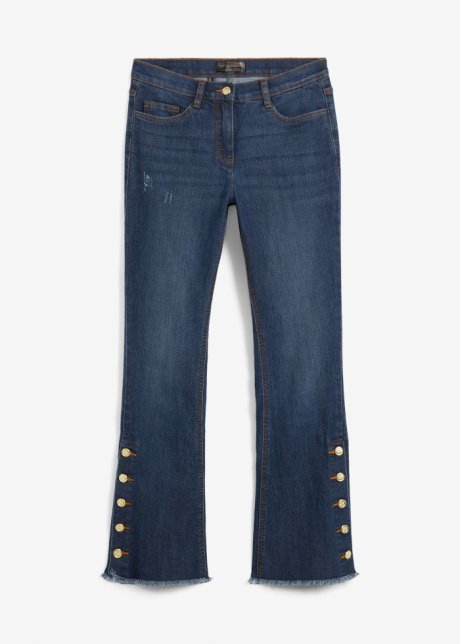 7/8-Bootcut-Jeans mit Zierknöpfen in blau von vorne - bpc selection